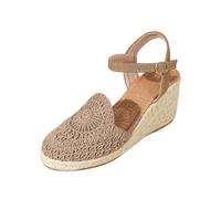 Sandales pour femme - Espadrilles à plateforme - Avec boucle réglable - Respirantes - Chaussures de plage - Sandales compensées fermées en lin - Sandales tressées pour l'été - Mariage - Bureau, Or