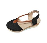 Sandales pour femme - Espadrilles à plateforme - Talon compensé - Sandales fermées - Confortables et élégantes - Chaussures d'été légères et respirantes - Chaussures de loisirs en lin tressé pour