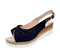 Sandales pour femme - Espadrilles compensées - Sandales d'été compensées rétro antidérapantes - Boucle réglable - Confortable - Chaussures d'été - Chaussures de plage, bleu, 38 EU