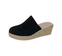 Sandales pour femme - Espadrilles compensées - Sandales fermées - Talon compensé - Chaussures d'été élégantes et respirantes - Sandales & claquettes en lin tressé, Noir , 38 EU