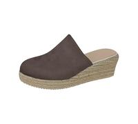 Sandales pour femme - Espadrilles compensées - Sandales fermées - Talon compensé - Chaussures d'été élégantes et respirantes - Pantoufles d'été en lin tressé, kaki, 41 EU