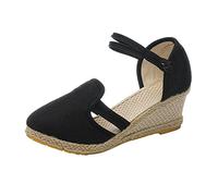 Sandales pour femme Espadrilles Plateforme Wedges Sandales avec talon compensé fermé Chaussures d'été Escarpins pour femme Chaussures en lin tressé Boucle Sandales pour femme, Noir , 40 EU