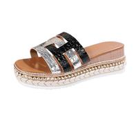 Sandales pour femme - Pantoufles pour femme - Printemps été et automne - Un mot - Bouche de poisson - Usage extérieur - Chaussures compensées romaines - Légères - Vacances, Noir , 40.5 EU