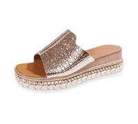 Sandales pour femme - Pantoufles printemps-été et automne - Un mot - Bouche de poisson - Usage extérieur - Chaussures compensées romaines - Légères - Vacances, rose gold, 37 EU