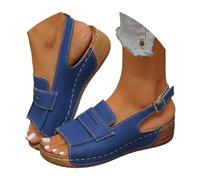 Sandales pour femme - Sandales compensées avec talon - Belles chaussures de plage creuses - Respirantes - Chaussures d'été ouvertes - Chaussures de loisirs confortables, bleu foncé, 39 EU 3X-Étroit