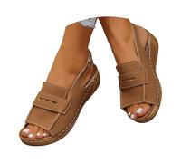 Sandales pour femme - Sandales compensées avec talon - Belles chaussures de plage creuses - Respirantes - Chaussures d'été ouvertes - Chaussures de loisirs confortables, marron, 39 EU 3X-Étroit