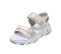 Sandales pour femme - Sandales compensées creuses tendance avec talon - Confortables - Larges - Fermeture - Légères et respirantes - Belles chaussures d'été élégantes, beige, 35 EU 3X-Étroit