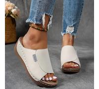 Sandales pour femme, sandales et claquettes pour femme, sandales larges pour femme, sandales d'été orthopédiques respirantes en cuir à semelle compensée, à bout ouvert, pour la marche et les loisirs