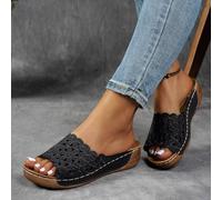 Sandales pour femme, sandales et claquettes pour femme, sandales larges pour femme, sandales d'été orthopédiques respirantes en cuir à semelle compensée, à bout ouvert, pour la marche et les loisirs