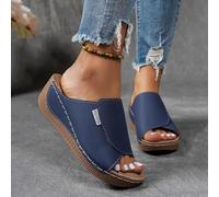 Sandales pour femme, sandales et claquettes pour femme, sandales larges pour femme, sandales d'été orthopédiques respirantes en cuir à semelle compensée, à bout ouvert, pour la marche et les loisirs