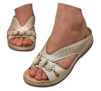 Sandales pour femme - Semelle de massage - Antidérapantes - Confortables - Bout ouvert - Chaussures d'été respirantes - Chaussures de plage pour femme, or, 37 EU