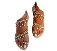 Sandales pour femme - Séparateur d'orteils en perles - Tongs de plage pour femme - Antidérapantes - Chaussures d'été à lanières respirantes - Séparateur d'orteils plats en strass - Sandales à