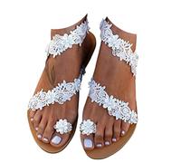 Sandales pour femme - Séparateur d'orteils en perles - Tongs de plage pour femme - Antidérapantes - Chaussures d'été à lanières respirantes - Séparateur d'orteils plats en strass - Sandales à