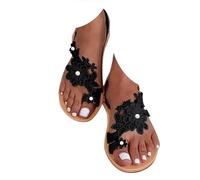 Sandales pour femme - Séparateur d'orteils en perles - Tongs de plage pour femme - Antidérapantes - Chaussures d'été à lanières respirantes - Séparateur d'orteils plats en strass - Sandales à