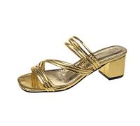 Sandales pour femme taille 38 Mode d'été en cuir solide Bout combiné épais Talons hauts Sliders pour femme Taille 39 2025, doré, 37.5 EU
