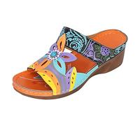 Sandales Pour Femmes à Talon Incliné Et à Fond épais Style Ethnique Confortable de Plag Pantoufles Femme Ete Respirantes Semelles Anti-dérapant Randonnées Urbaines ou Vacances en Bord de Mer