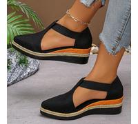 Sandales pour femmes avec plateforme, semelle épaisse, bout pointu, style creux, bride de cheville élastique à l'arrière, talon compensé haut. Nouveau modèle 2025 Europe et Amérique pour le début de l