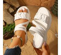 Sandales pour femmes blanches plissées à bout ouvert, semelle souple, semelle épaisse antidérapante, sandales polyvalentes à 2 façons de porter demi-glissées pour le shopping CN35,CN36,CN37,CN38,CN39,
