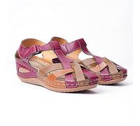 Sandales pour Femmes, décontractées, Confortables, Sandales compensées, Sangle d'été, Chaussures Plates, Vintage, Bout Ouvert, Crochet Boucle, Sandales Plates, bohémien, Coupe Large, Violet,