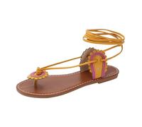 Sandales pour femmes design décontracté Sabots Été Infirmier Nouvelles sandales à fleurs à lanières pour femmes européennes et tongs et pantoufles de plage légères Compensées Plateforme(Yellow, 37)