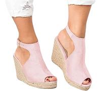Sandales pour Femmes Espadrilles d'été décontractées Compensées 2026 Sandales Plates à lanières compensées Bout Ouvert Sandales de Plage d'été Plate-Forme d'espadrille,Rose,US11/EU43