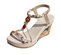Sandales Pour Femmes Été Sans Lat Appartements Été Ouvert Bas Confortable Plage Chaussures Décontractées Sandale De Marche Femme Mules Femme Boucle Et Sabots Bout Ouvert Cuir Plates En Liège Sandales