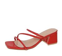 Sandales pour Femmes Rouges Talons carrés Bas glisses Femmes Simples Tongs Peep Flip Flops Cool Sandales Sandales Chaussures élégantes9