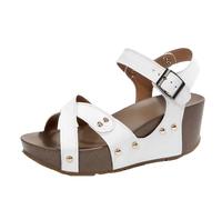 Sandales Pour Femmes Sandales Bout Ouvert Chaussures Femme Compensées Chaussons De Plage Sandale Chaussure Femme Orthopedique Sandale Compensées Mules Été Vintage À Plateforme Bout (E-White, 41)