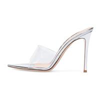 Sandales pour Femmes Sexy à Tige Transparente et Bout Ouvert - Talons Aiguilles de 12 cm pour Mariage, Rendez-Vous Amoureux, soirées,Argent,38 EU