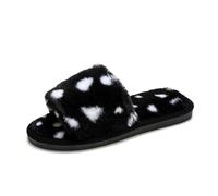 Sandales pour fille 34/35 en peluche avec bout en coton, fond plat, chaud, pour l'intérieur, antidérapant, pour la maison, pantoufles chauffées par, Noir 3, 39 EU