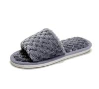 Sandales pour fille 34/35 en peluche avec bout en coton, fond plat, chaud, pour l'intérieur, antidérapant, pour la maison, pantoufles chauffées par, Gris 4, 41 EU