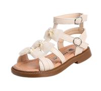 Sandales pour fille modèle Rome avec nœud et perles, sandales d'extérieur pour fille, adaptées pour les promenades, la plage, l'utilisation quotidienne, beige, 33 EU