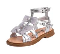Sandales pour fille modèle Rome avec nœud et perles, sandales d'extérieur pour fille, adaptées pour les promenades, la plage, l'utilisation quotidienne, D argenté, 33 EU