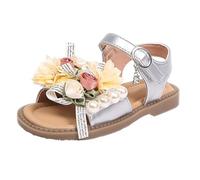 Sandales pour filles avec perles et sangles à bout ouvert Chaussures décontractées pour tout-petits Taille 4 Sandales Fille, Argenté., 13 UK Child 3X-Narrow