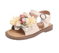 Sandales pour filles avec perles et sangles à bout ouvert Chaussures décontractées pour tout-petits Taille 4 Sandales Fille, beige, 1 UK 3X-Narrow
