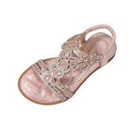 Sandales princesse pour fille - Sandales d'été avec strass scintillants et bride arrière élastique - Style bohème - Bout ouvert - Antidérapantes - Chaussures de plage pour mariage, fêtes en plein air