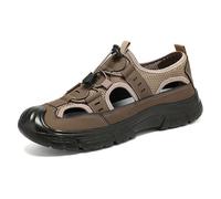 Sandales Randonnée Homme Cuir et Mesh Slip-on Chaussures Été Ajourées à Cordon Élastique Baskets Aquatiques Respirantes à Bout Protégé et Semelle Crantée pour Trekking Marche Extérieur Plage et Été