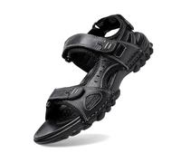 Sandales Randonnée Homme Cuir Grande Taille Ouvertes, Chaussures Ete de Marche Slip-on à Enfiler, Nu-Pieds de Plage à Brides Réglables, Bout Ouvert, Semelle Crantée Épaisse - Conduite Extérieur Sport