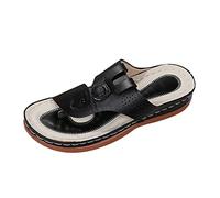 Sandales Reflexologie Tong Femme Claquette Plage Femmes été romain confortable sandales à fond plat sans lacet Clip orteil tongs sandales avec soutien Pieds Femme éTé Confortable (Black, 40)