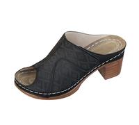 Sandales rétro décontractées et confortables pour femme avec talon bloc et bout ouvert - Parfait pour les slides pour femme Noir, Noir , 42 EU