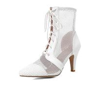 Sandales Romaine Femme À Talon Aiguille Et Bottes Mesh Lacées Bout Pointu Talon Haut Bottes Cheville Été avec Mesh Transpirable pour Club Et Soirée,Blanc,34 EU