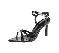 Sandales Romaines à Talons Fins de 3,5 Pouces avec Boucle, Chaussures élégantes pour Mariages, fêtes et Cocktails,Noir,41 EU