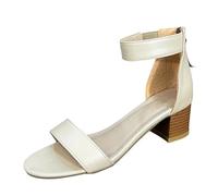 Sandales romaines en cuir pour femme - Avec talon bloc - Vintage - Fermeture éclair - Chaussures de soirée élégantes - Sandales de loisirs confortables - Sandales d'extérieur légères, beige, 37 EU