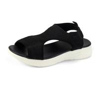 Sandales romaines orthopédiques en maille pour femme - Style décontracté et respirant - Bout ouvert - Bouche de poisson - Pour la marche, la plage, les vacances, Noir , 41 EU