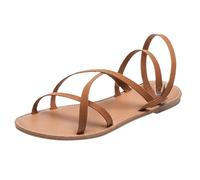 Sandales romaines plates à bride cheville tressée, Chaussures de plage souples à talon bas, Tiges en matières naturelles et semelle flexible, Pour usage quotidien, extérieur et style bohème chic