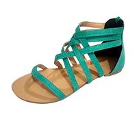 Sandales romaines plates pour femme - Chaussures de mariée ivoire - Sandales plates ouvertes à lanières - Semelle plate - Sandales de bain - Imperméables - Sandales d'extérieur orthopédiques