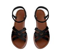 Sandales romaines plates pour femme - Noir - Sandales d'été décontractées - Sandales à lanières - Sandales confortables - Chaussures de soirée plates - Chaussures pieds nus - Chaussures d'extérieur à