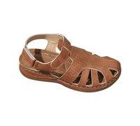 Sandales romaines pour femme en cuir fermé - Sandales creuses - Sandales compensées - Sangle en T - Sandales d'été réglables - Semelles souples - Sandales romaines confortables, marron, 37 EU