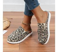 Sandales Sabots de Marche Dos Nu pour Femmes 2023 Mode Été Chaussures Mules Plates À Enfiler Pantoufles À Bout Fermé Mocassins en Toile Décontractés,Leopard Print,US6/EU37