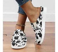 Sandales Sabots de Marche Dos Nu pour Femmes 2023 Mode Été Chaussures Mules Plates À Enfiler Pantoufles À Bout Fermé Mocassins en Toile Décontractés,Cow Print,US8/EU39